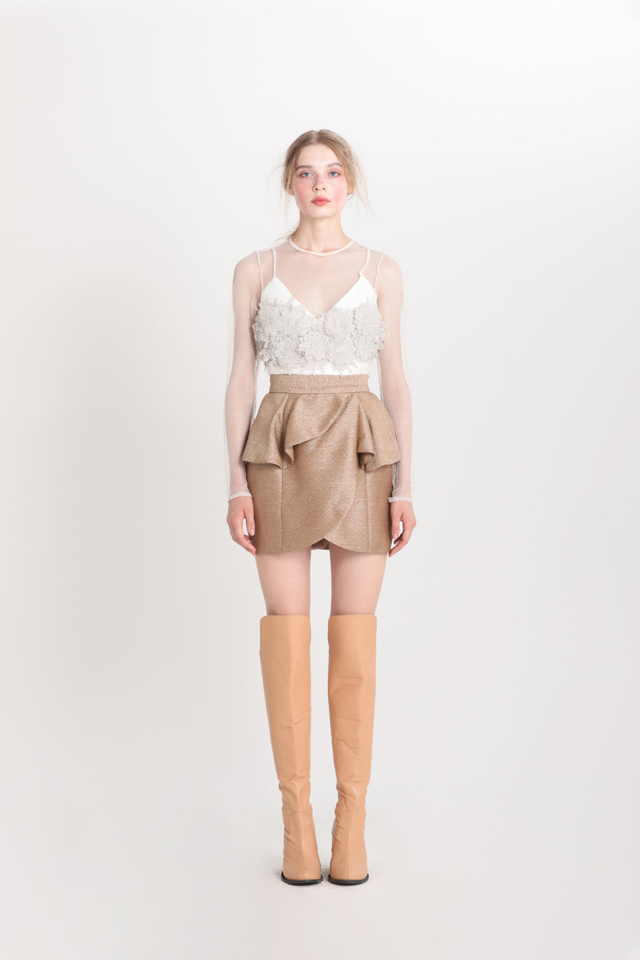 Flower See-Through / Brown Sugar Ruffle Skirt